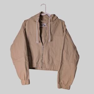forever 21 jacket tan zipup womens medium 100% cotton